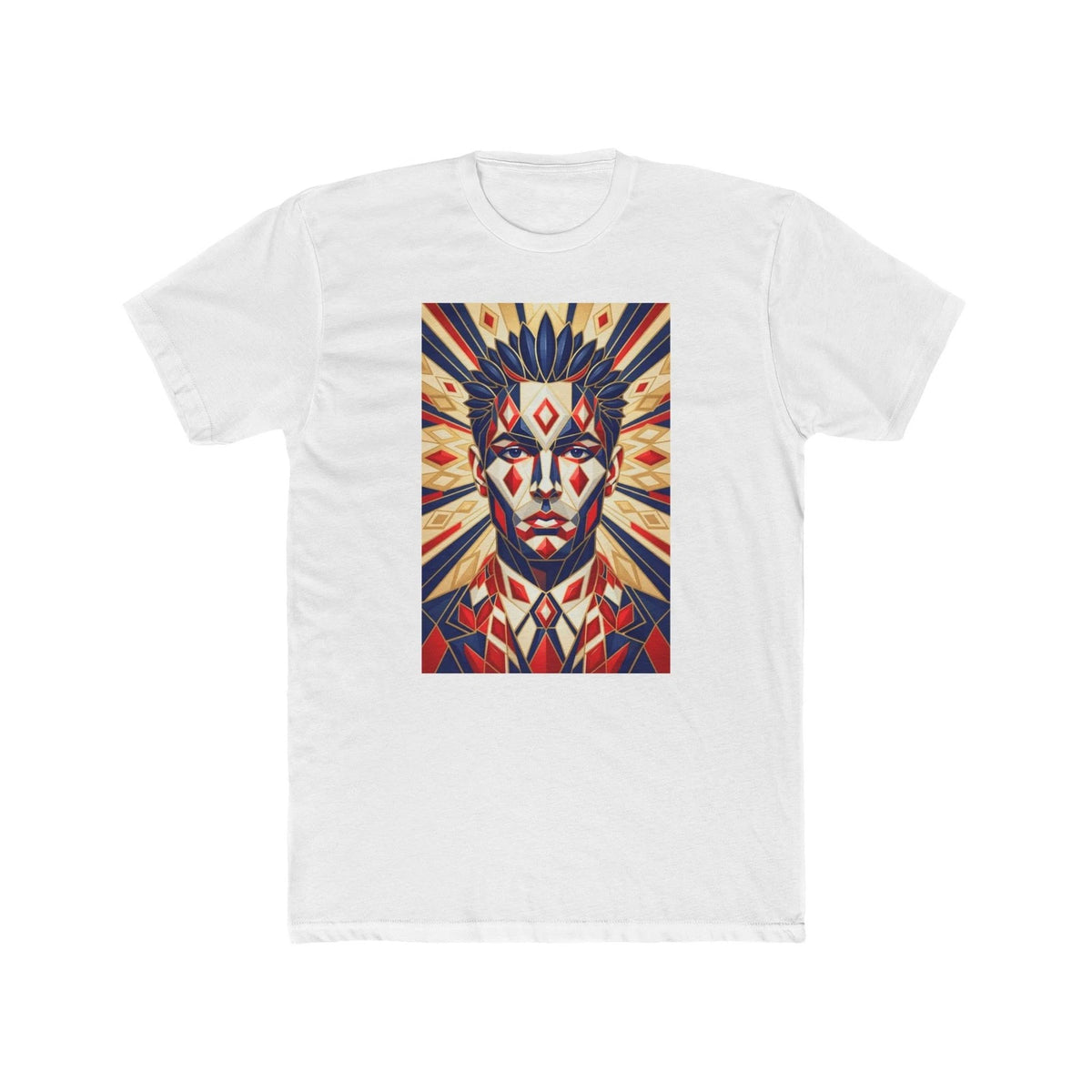 Geometric Patriotic Face T-Shirt | Retro Red Blue Portrait Tee