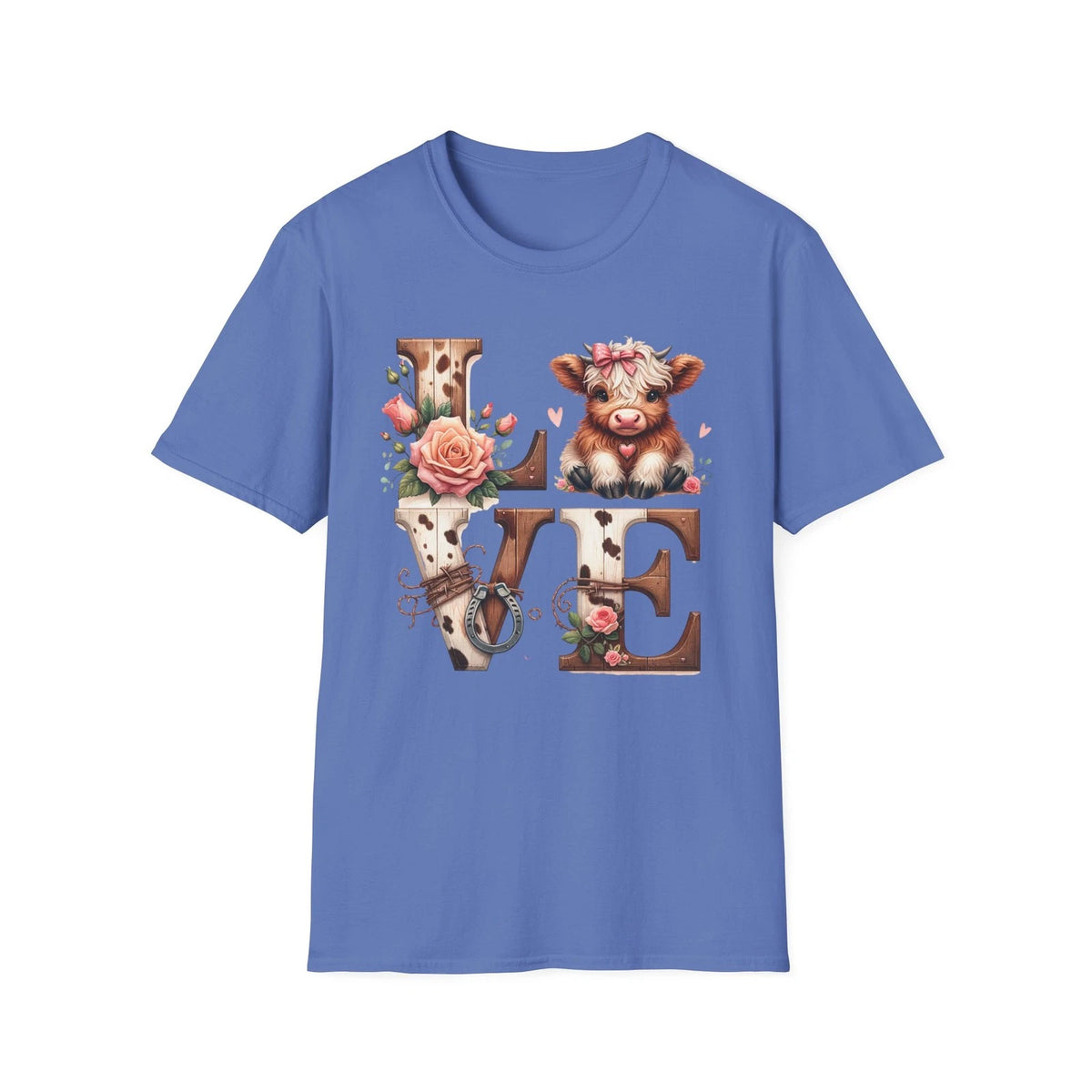 Highland Cow Love T-Shirt | Valentine's Rustic Cow Design