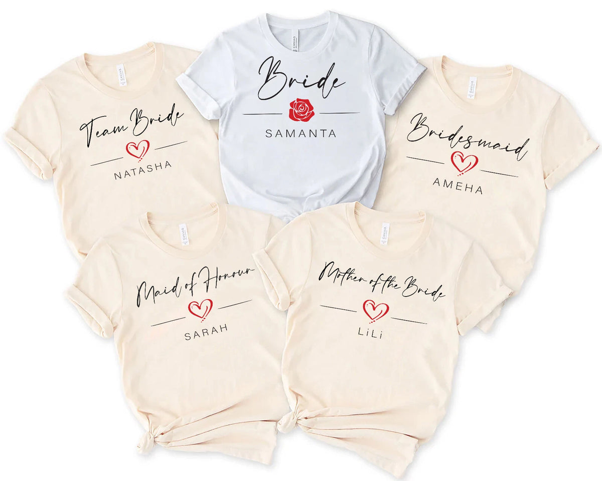 Personalised Bachelorette Team Bride T Shirt,Hen Party Shirts, Rose Bride