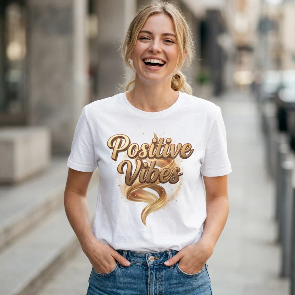 Positive Vibes T-Shirt | Retro Gold Script