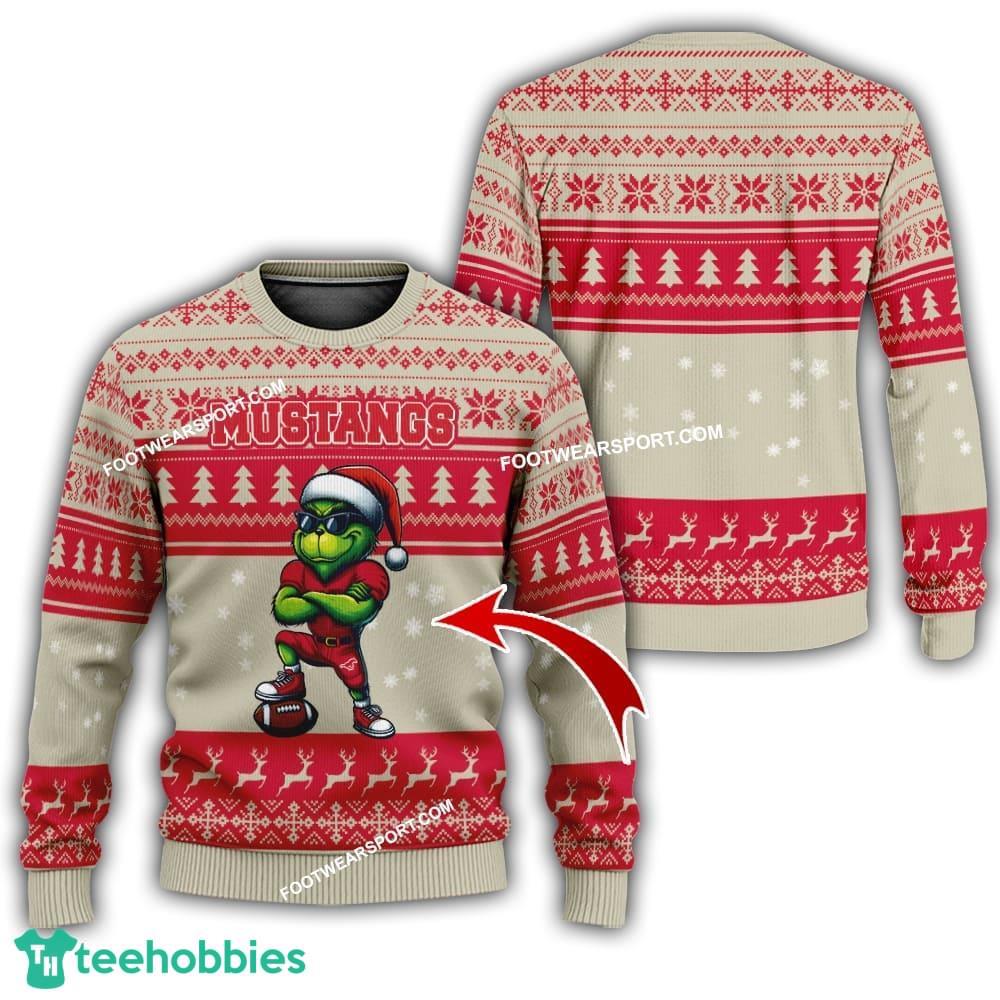 SMU Mustangs Grinch Style Ugly Christmas Sweater Gift For Adult – Custom Number