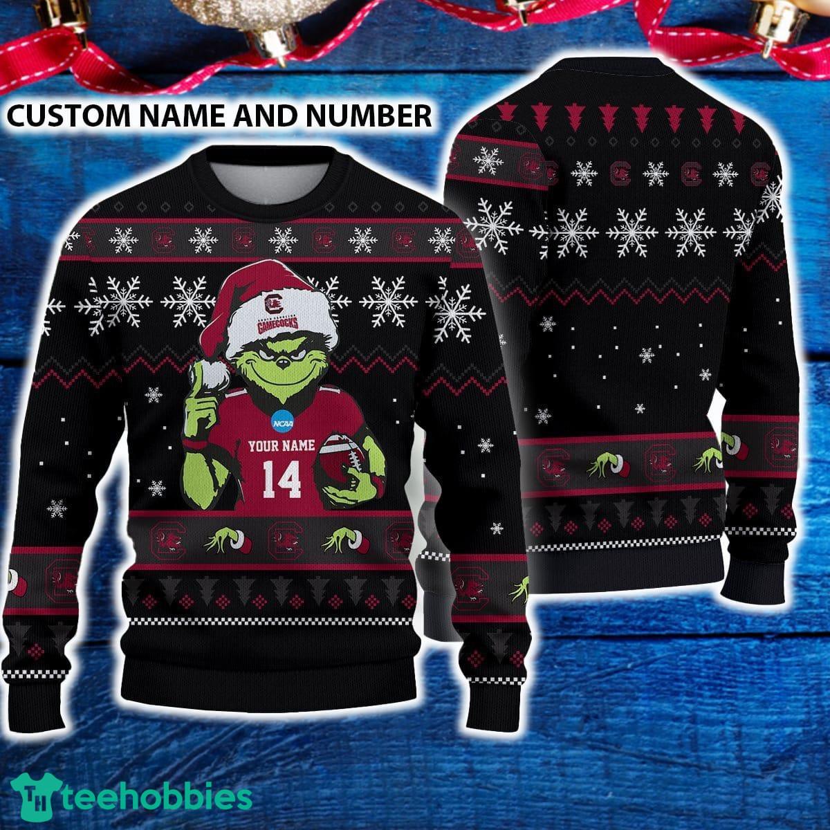 South Carolina Gamecocks 3D Ugly Christmas Sweater Grinch Funny Custom Number And Name