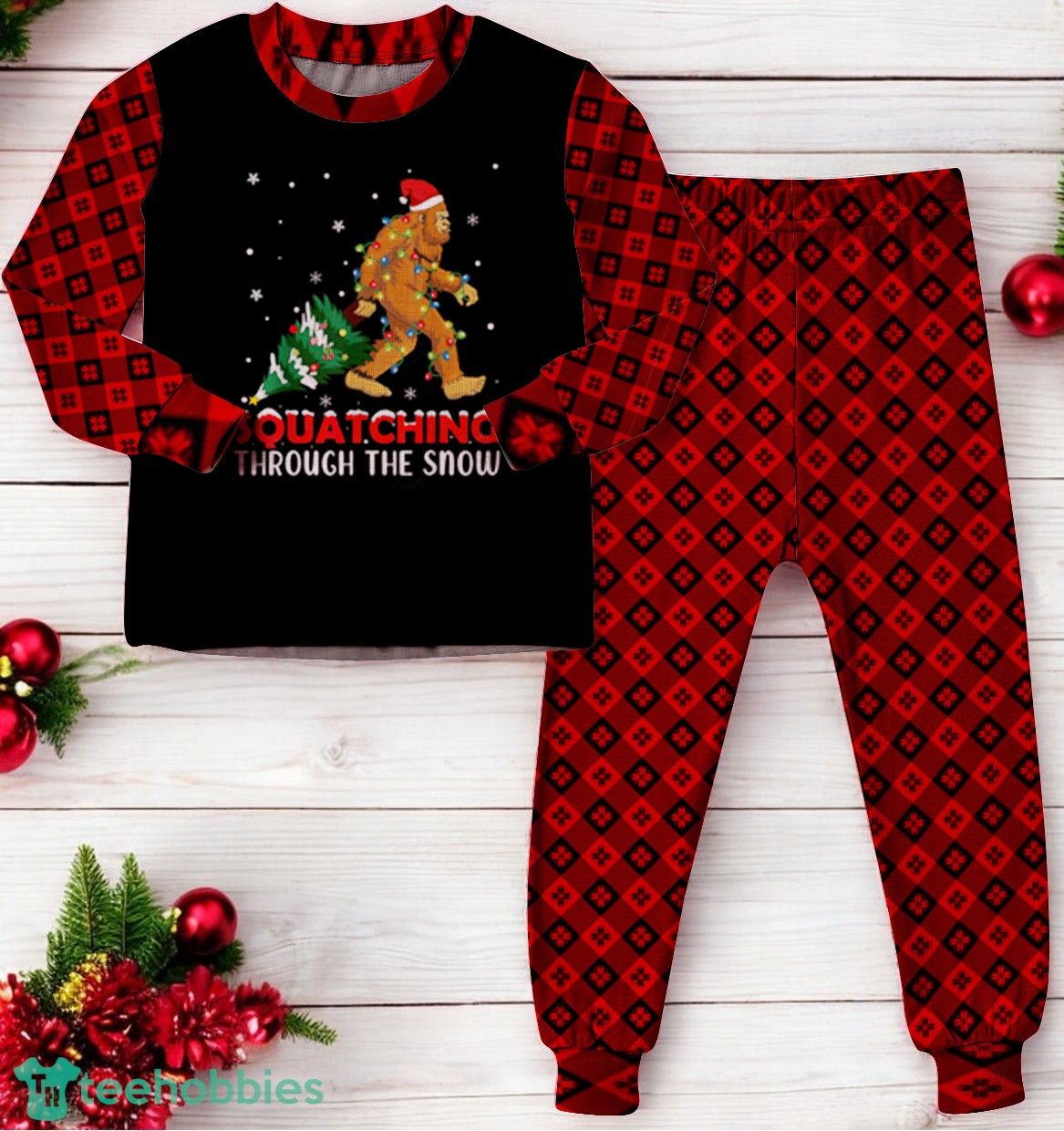 Squatching Bigfoot Funny Sasquatching Through The Snow Family Matching Pajama Set