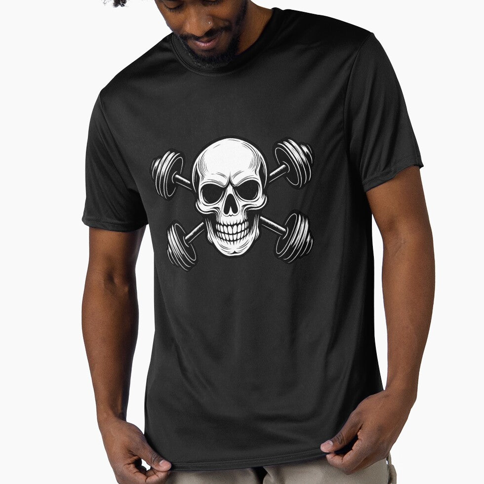 Tattoo-Style Skull with Crossed Barbells – Gym Design by NoRestDesigns