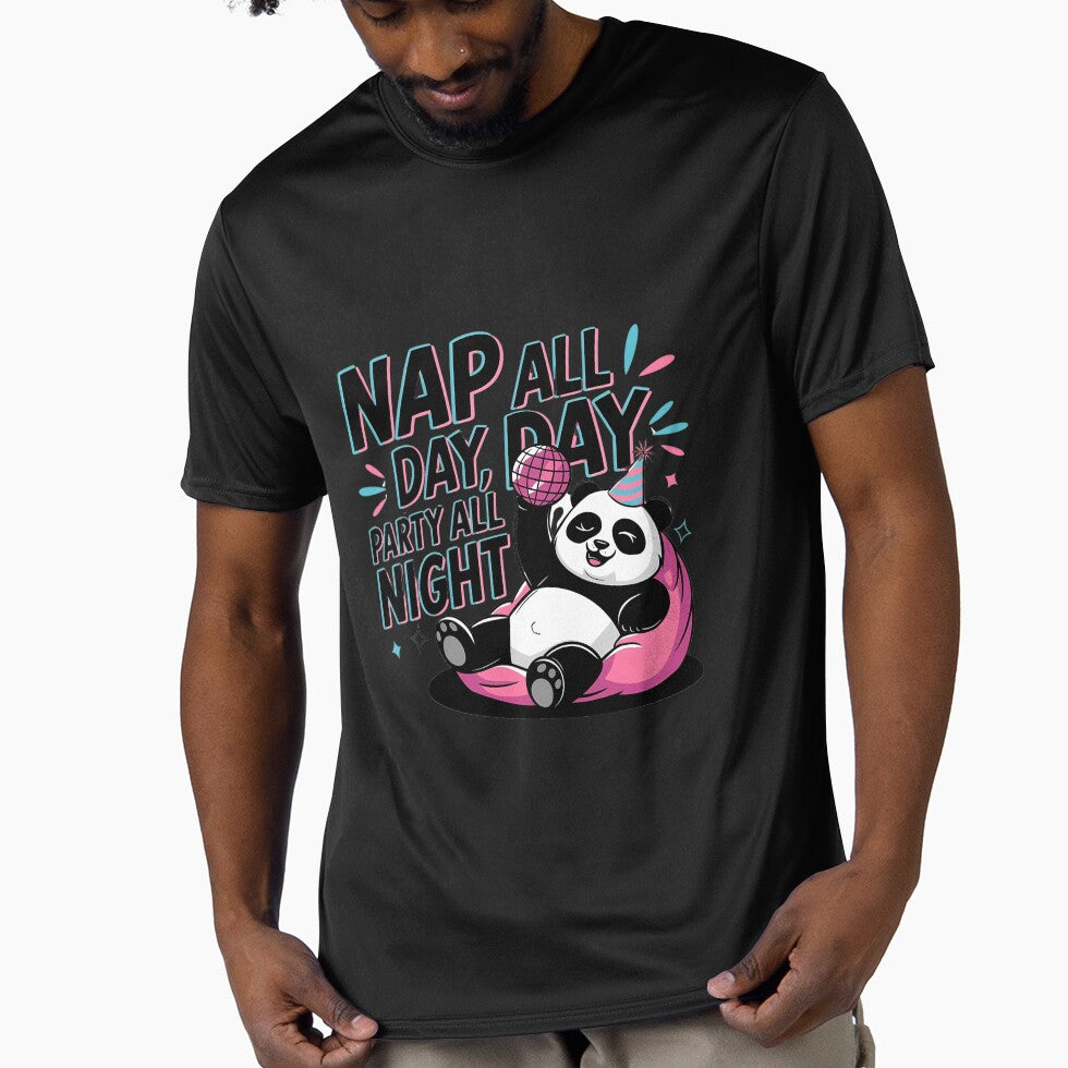 Nap All Day, Party All Night" – Fun Panda T-Shirt | 2024 Party Vibes Collection by T010