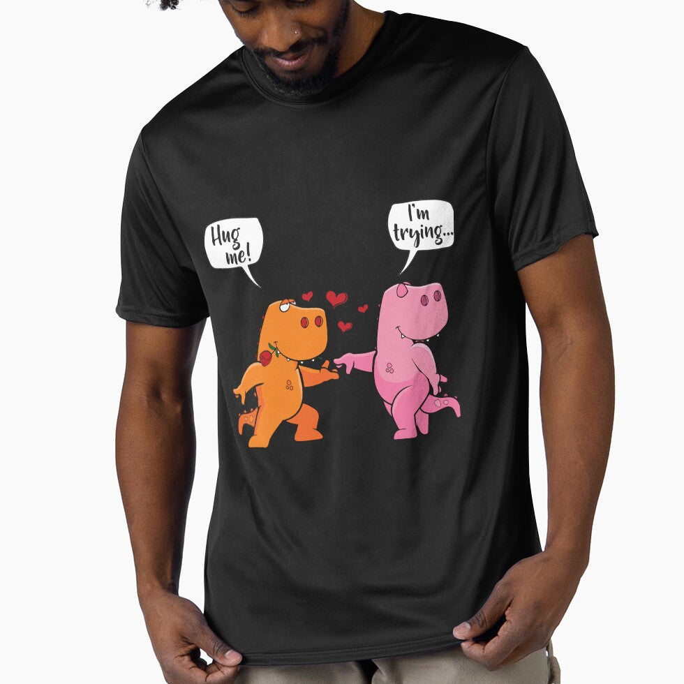 T-Rex Dinosaur Couple Hug Me Valentines Day Funny Girls Boys T-Shirt by StellDesign
