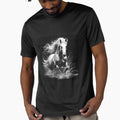White Horse Running Through Water – Black and White Equestrian Art by inkoutninja