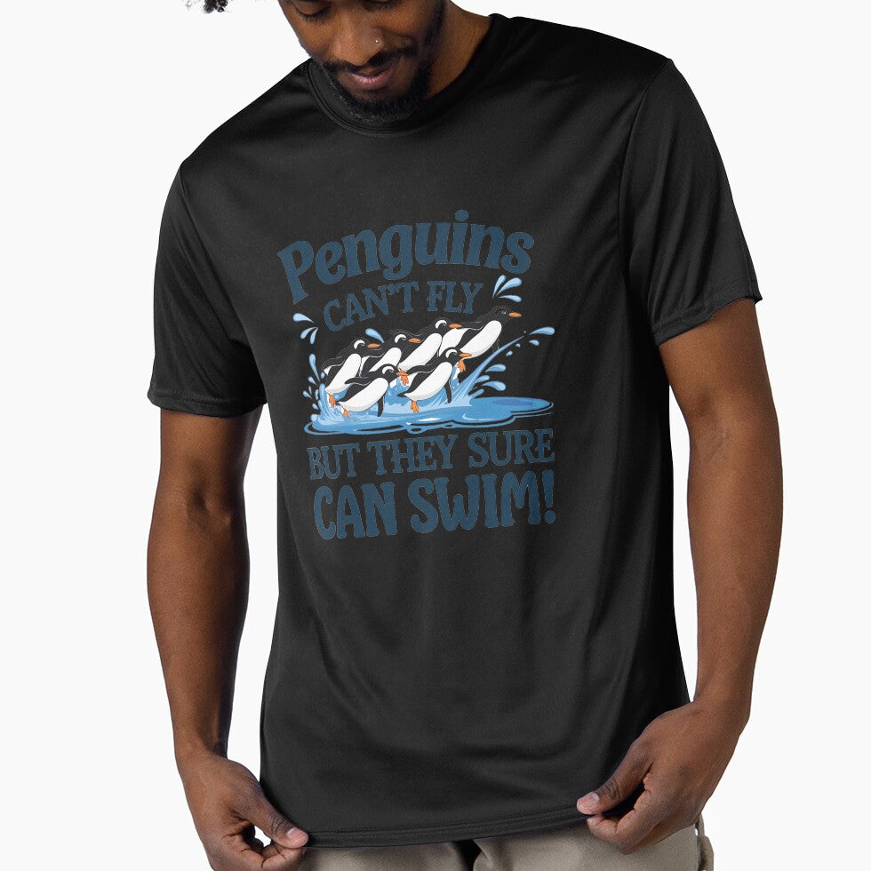 Penguins Can't Fly, But They Sure Can Swim!" T-Shirt – Playful Penguin Design | 2024 Fun Animal Apparel by T010