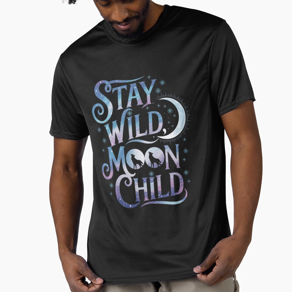 Stay Wild, Moon Child" T-Shirt – Celestial Wolf Design | Mystical Apparel for 2024 by T010