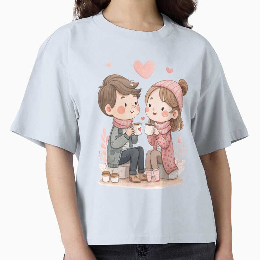 Adorable Couple Drinking Coffee Romantic Cute Valentine Design by Lulunza