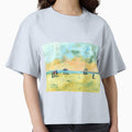 Hot and Sunny Beach Landscape Painting with people by darrenyeoart