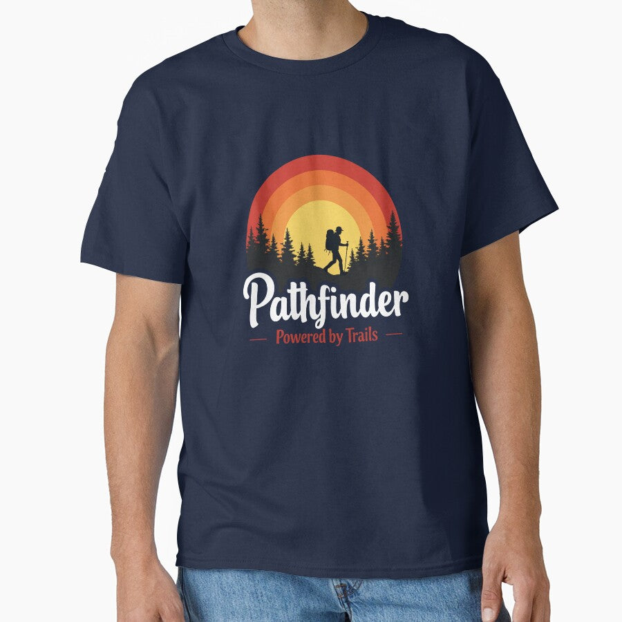 Pathfinder: Powered by Trails – Retro Sunset Hiking & Backpacking Badge by Fikuall