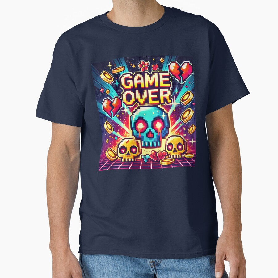 Game Over - Pixel Skull Neon Chaos by Psychacharm