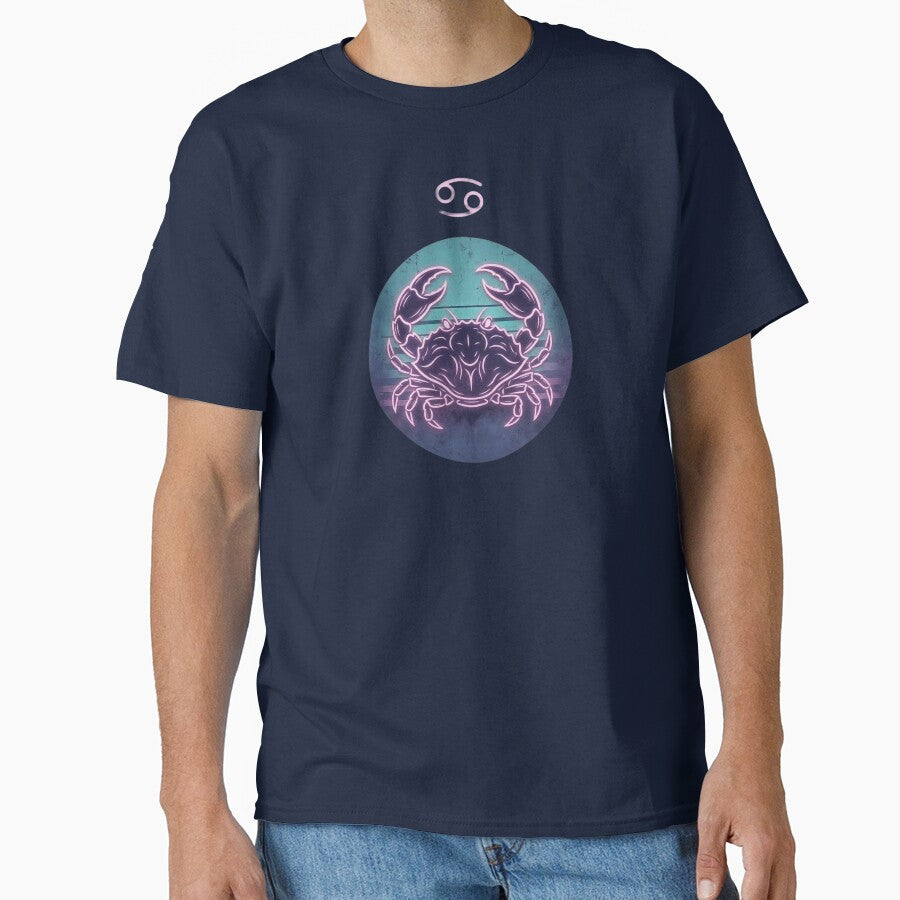 Cancer Zodiac — Neon Crab Portrait, Retro Teal & Pink Cosmic Art by DPSz
