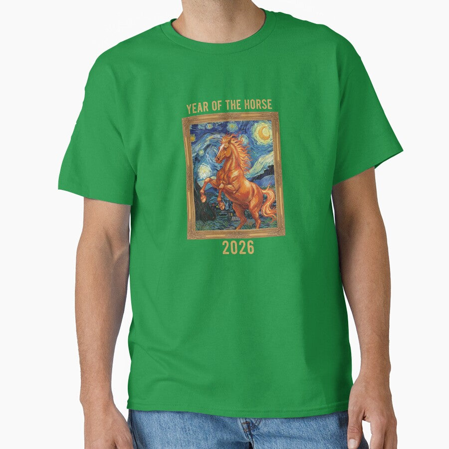 Year of the Horse 2026 Fire Horse Art – Vintage Van Gogh Style Zodiac Poster by MS Pod Studio