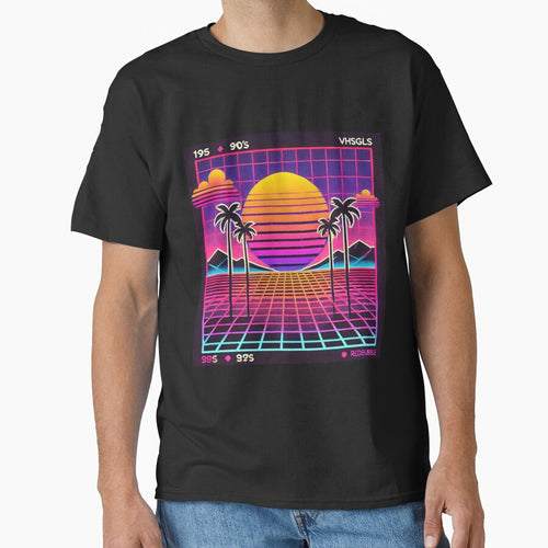 "Retro Sunset with Neon Palm Trees - 80s Aesthetic" by DreamLabStudio
