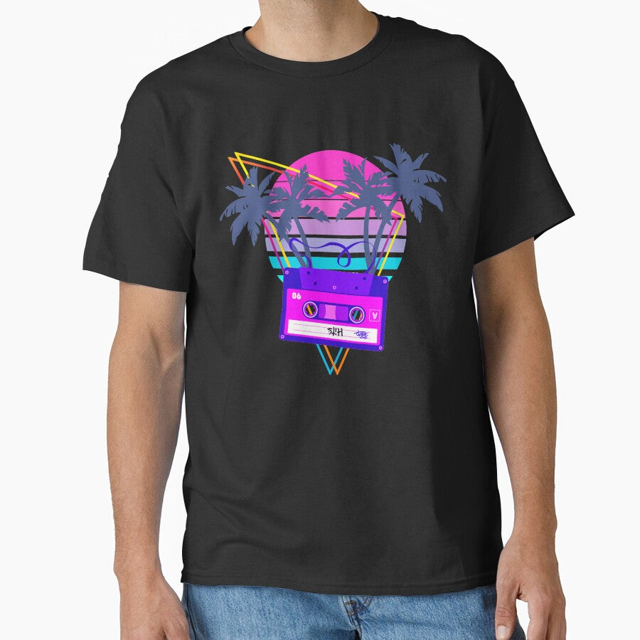 90s Vaporwave Sunset Cassette Tape in Outrun Synthwave style design by D-C-Designs