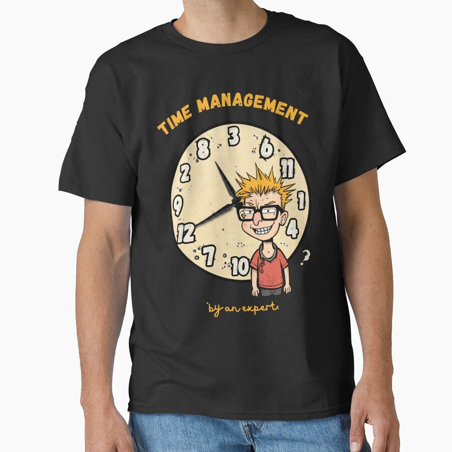 Time Management By An Expert Funny Nerd Clock Cartoon on White by The Fine Print by BassAddict