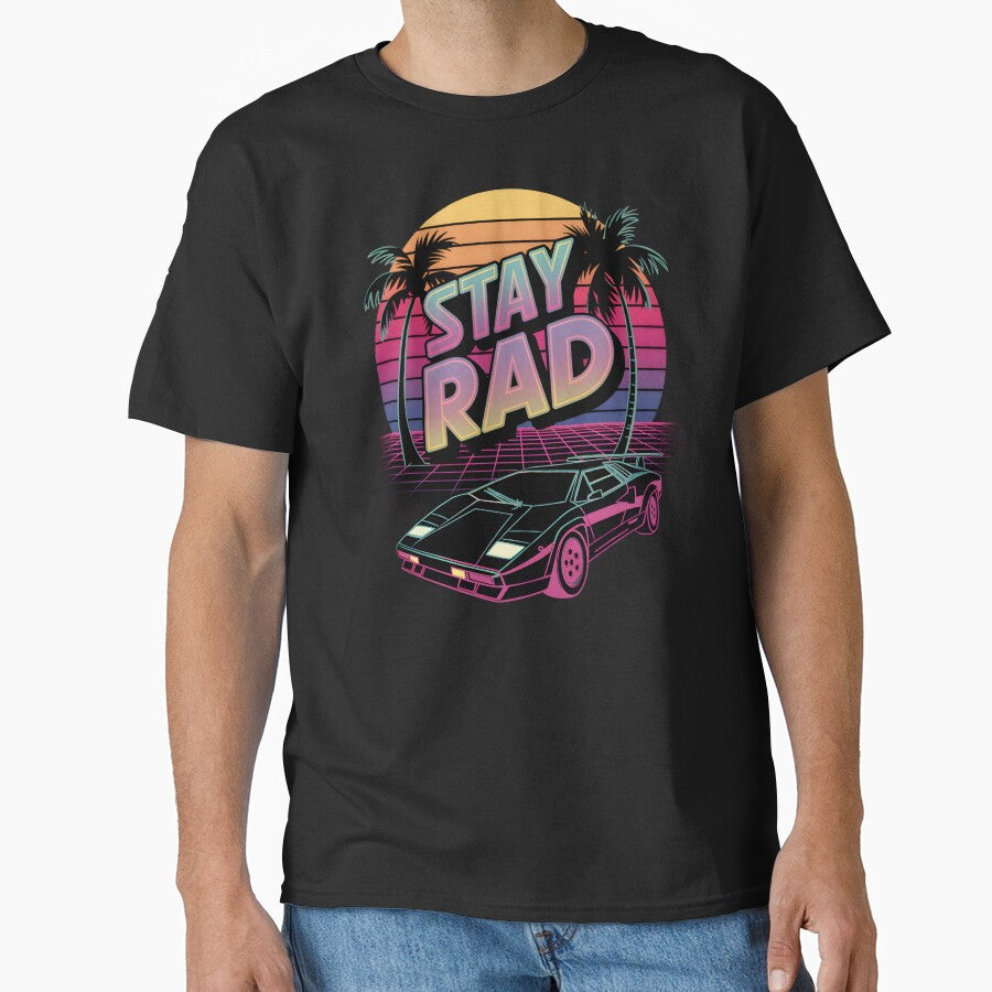 Stay Rad – 80s Retro Synthwave Neon Sunset & Sports Car by EpochFusion