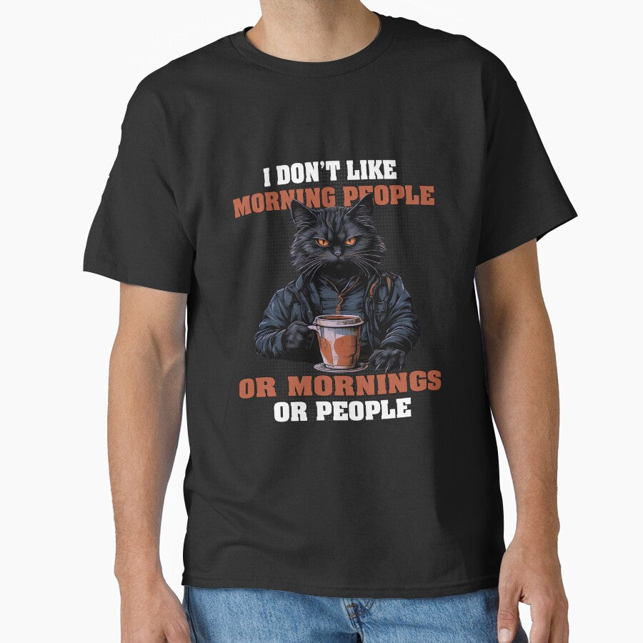 Meet the Angry Black Cat Drink Coffee, and says I don't like morning people. by momoworlddesign