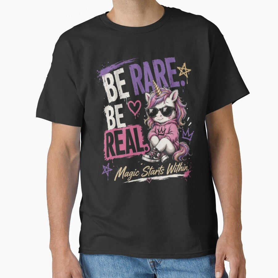 Be Rare Be Real – Whimsical Unicorn Fashion Art by Dogandesighn