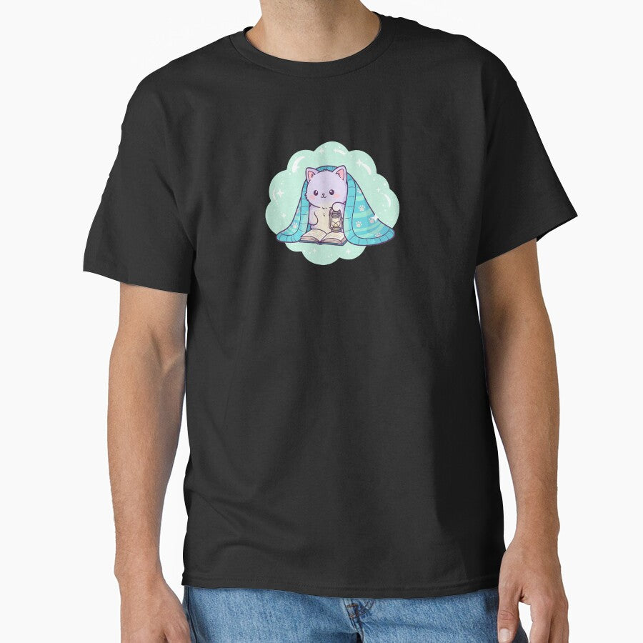 Kawaii nocturnal Reading Cat - Cozy Bookworm Bibliophile Aesthetic by DogLord