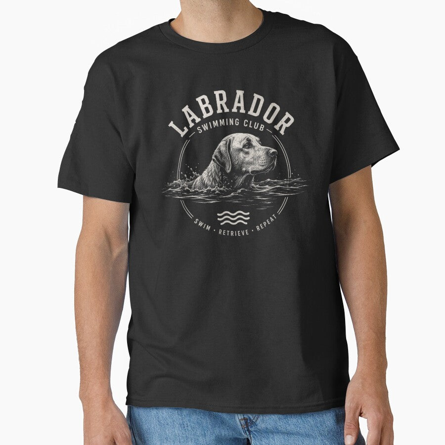 Vintage Labrador Swimming Club Swim Retrieve Repeat Dog Lover Graphic Tee by LanoraDamie