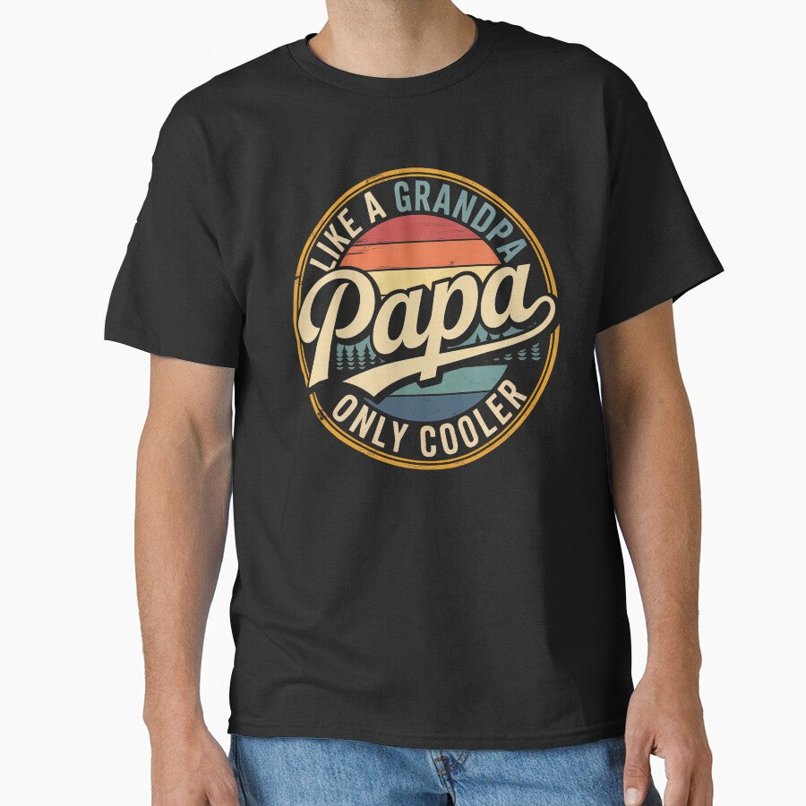Papa - Like a Grandpa, Only Cooler | Vintage Retro Sunset Badge Grandpa Gift by PosiMCreations