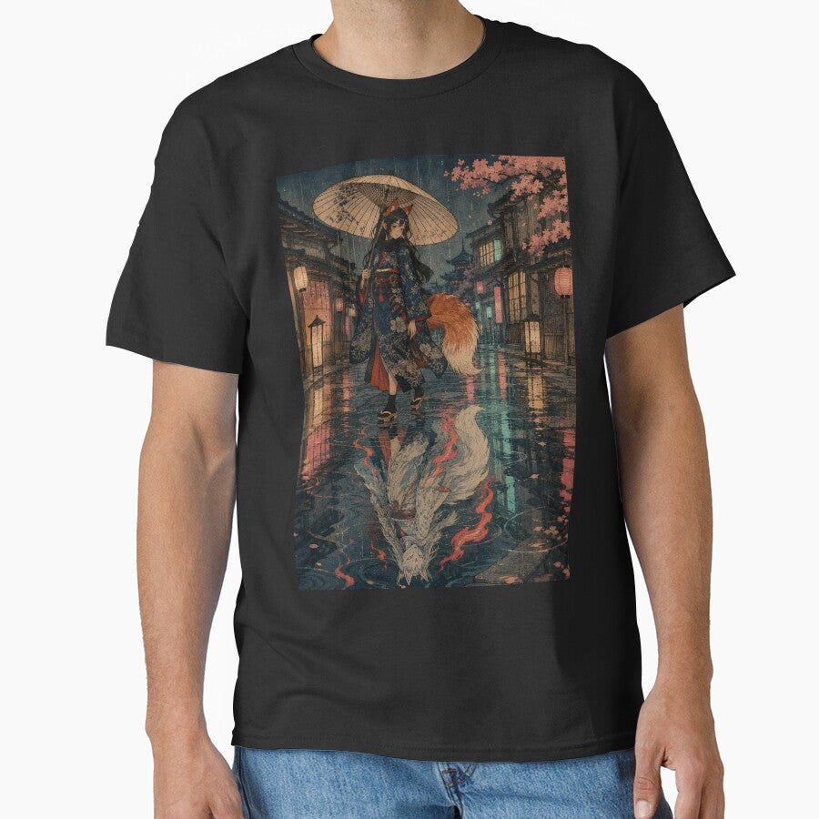 Urban Neon Fox - Vintage Japanese Kitsune Girl Ukiyo-e Woodblock by bapupa