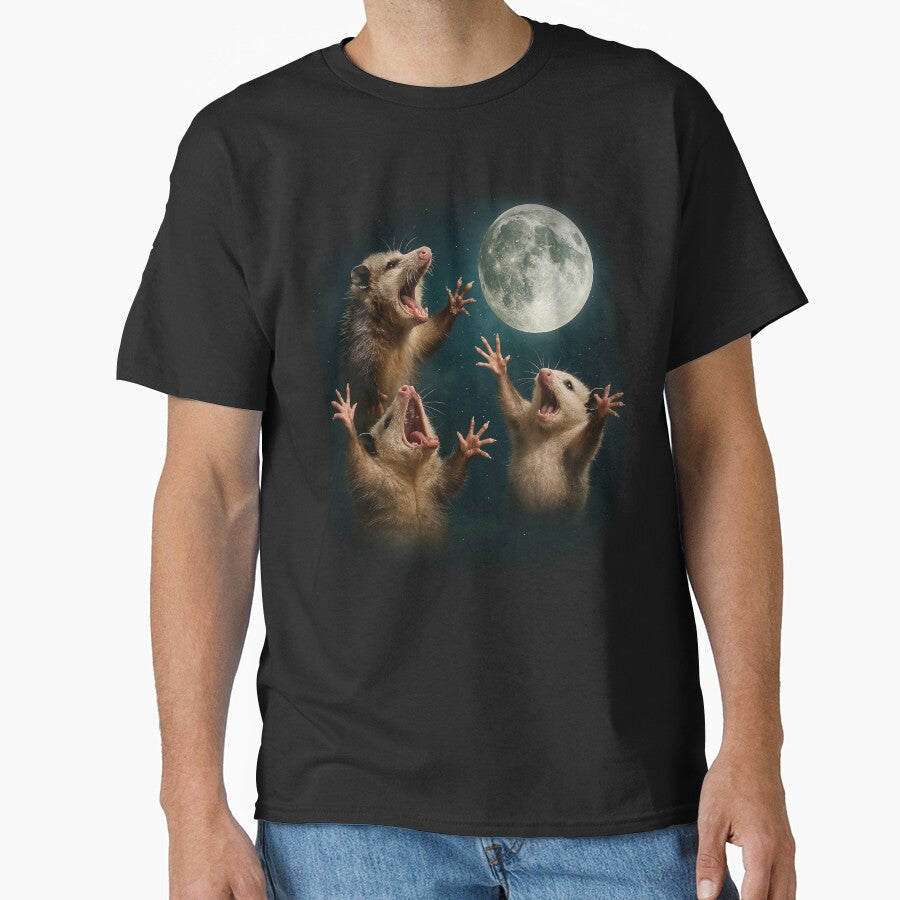 Three Possum Moon 3 Opossum Funny Weird Cursed Meme tee by TynesDesign