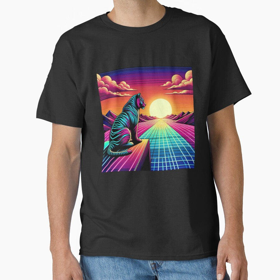 Neon Tiger in Retro-Futuristic Sunset Grid by Dogandesighn
