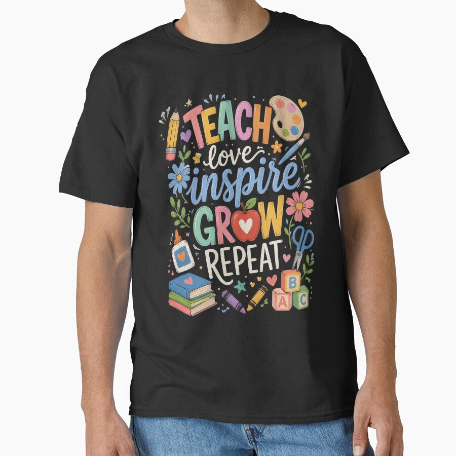 Teach Love Inspire Grow Repeat Funny Teacher by OlakunleOloroz