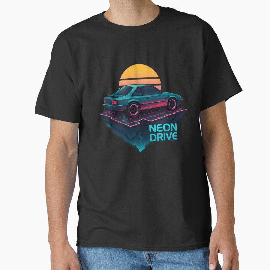 Neon Drive Retro Sunset Car Art by MysticArtisan