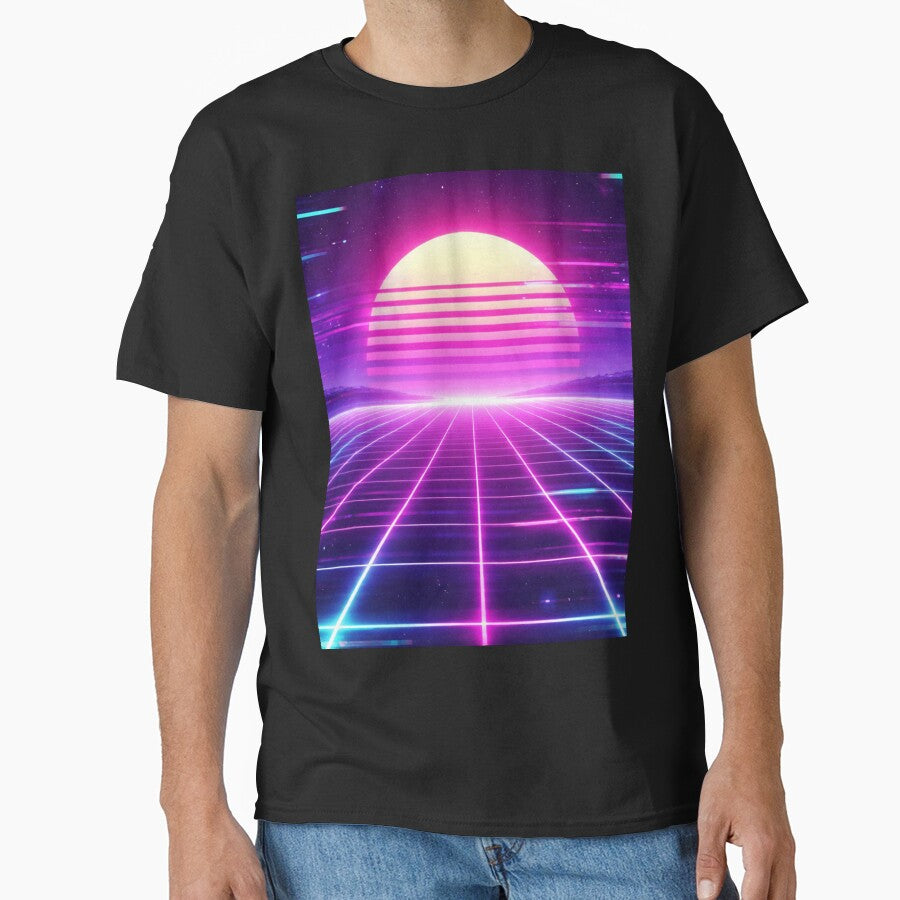 Neon Grid Sunset Vaporwave Scene by SassyArtistry