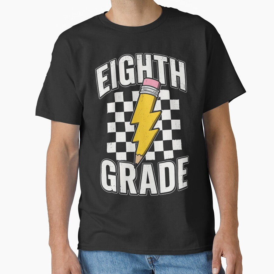 Eighth Grade Lighting Bolt Pencil Retro 8th Grade Teacher by OlakunleOloroz