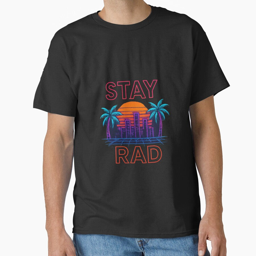 Stay Rad Neon Sunset – Retro Wave Palm Tree Cityscape by RKNTdesigns