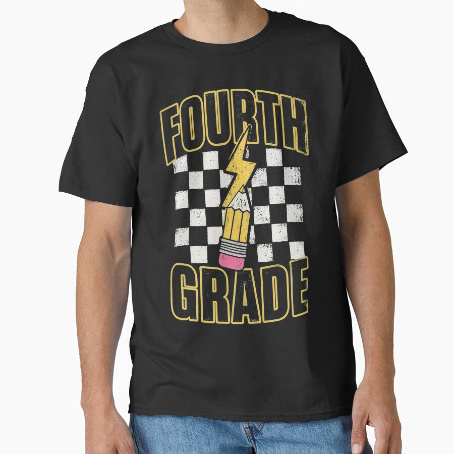 Fourth Grade Lighting Bolt Pencil Retro 4th Grade Teacher by OlakunleOloroz
