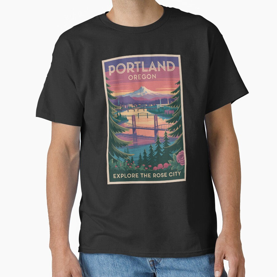 Portland Oregon Mount Hood Travel Art Vintage by KrisSidDesigns