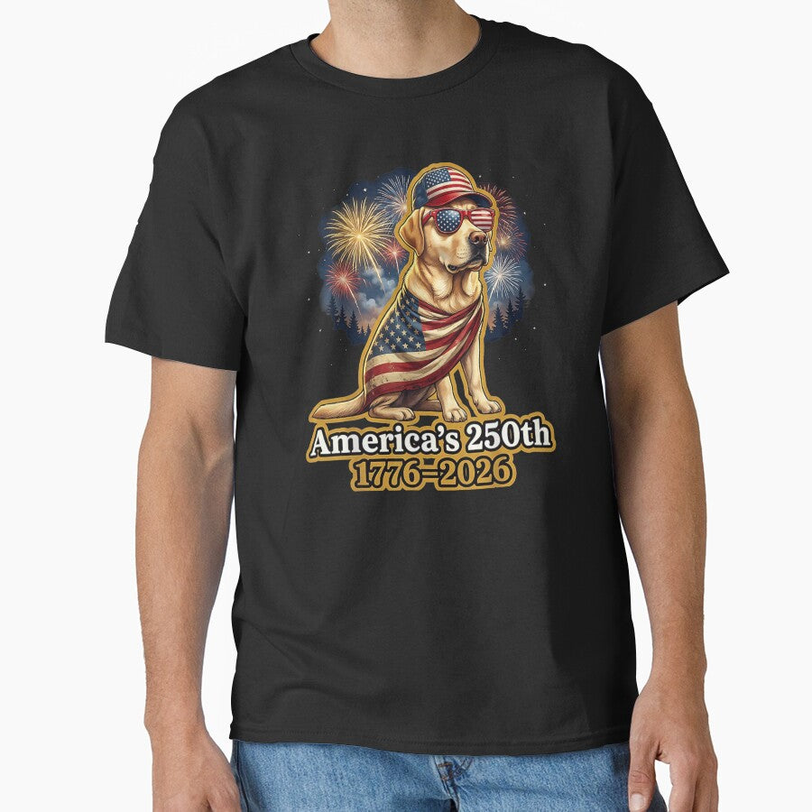 America 250th Anniversary Patriotic Golden Retriever Dog Wearing American Flag Sunglasses by Serene woods