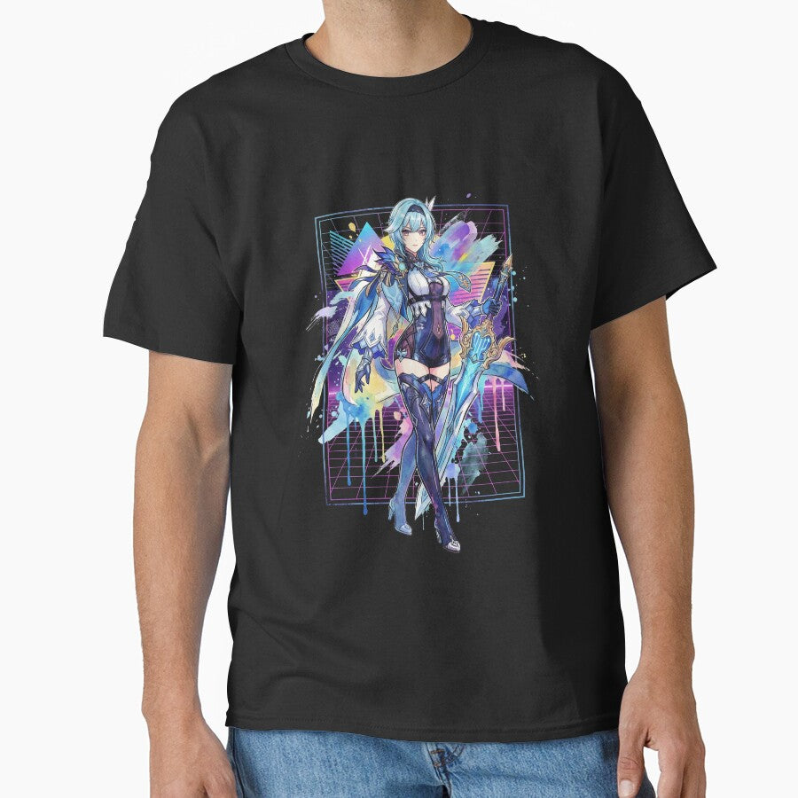 Genshin Impact Eula Vaporwave Neon Palm Tree Sunset Design by Senpaiwaves