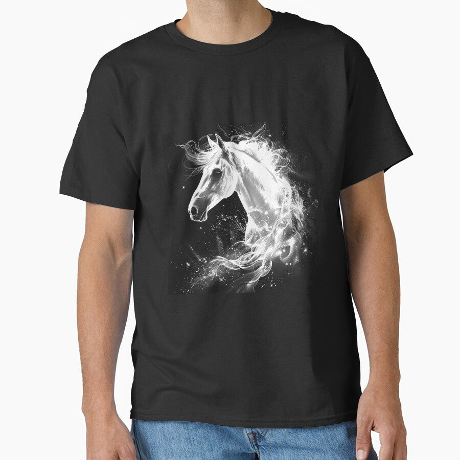 Celestial White Horse – Magical Black and White Fantasy Art by inkoutninja