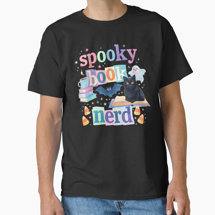 Spooky Book Nerd – Cute Black Cat Halloween Reader T‑Shirt by AnnDesignStudio