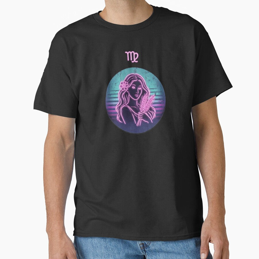 Virgo Zodiac Sign — Neon Maiden Portrait, Teal & Pink Mystic Aesthetic by DPSz