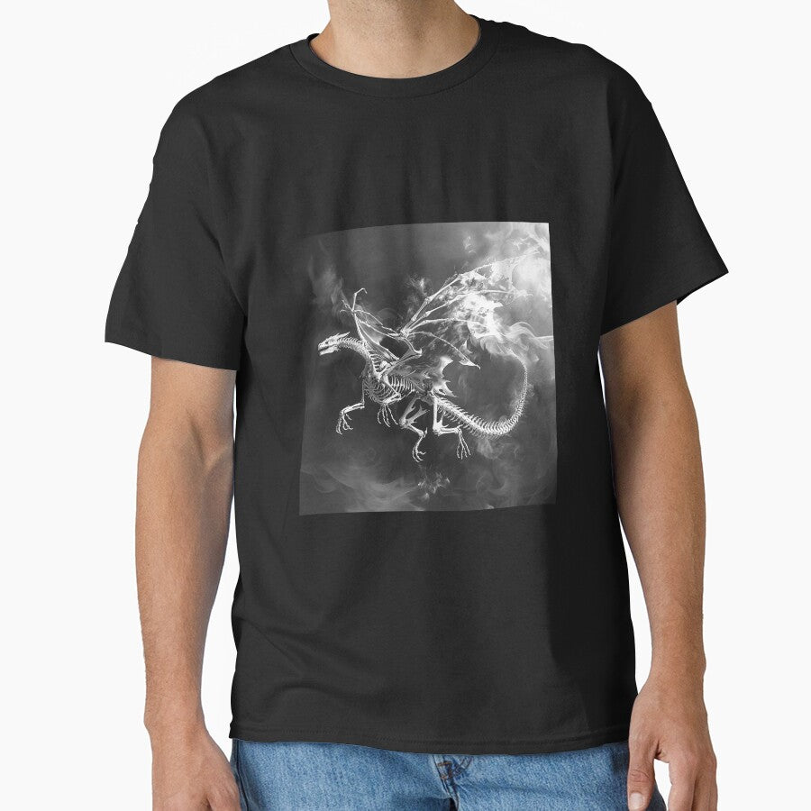 Flaming Skeleton Dragon – Black and White Dark Fantasy Art by inkoutninja