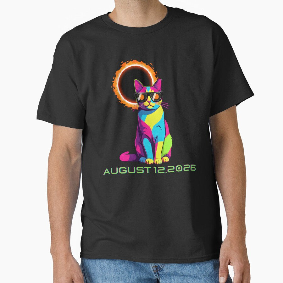 Spain Total Solar Eclipse 2026 Colorful Cat Astronomy Celebration by ArtByKatti