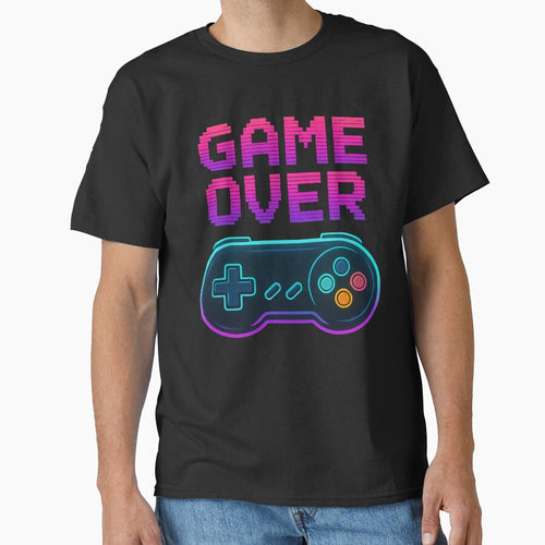 "Game Over Retro Controller – Pixel Gamer Aesthetic T-Shirt" by Whirl & Swirl