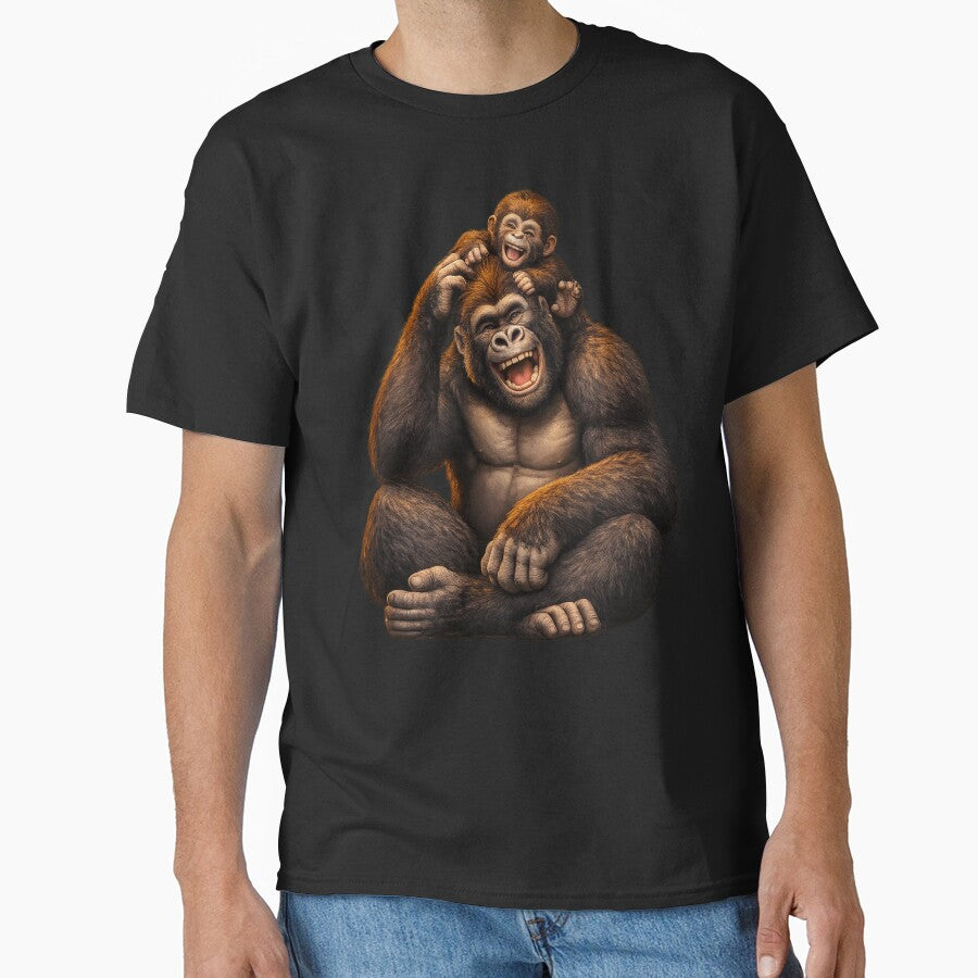 Gorilla Father And Baby: Funny Joyful Wildlife Father's Day Gift by TheAngelHeart