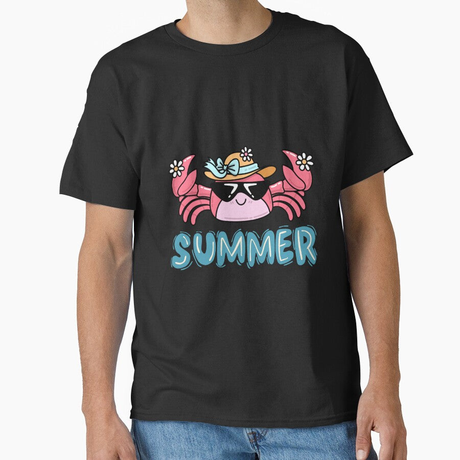 Cute Summer Crab Sunglasses Beach Kids T-Shirt by FestivityFinds