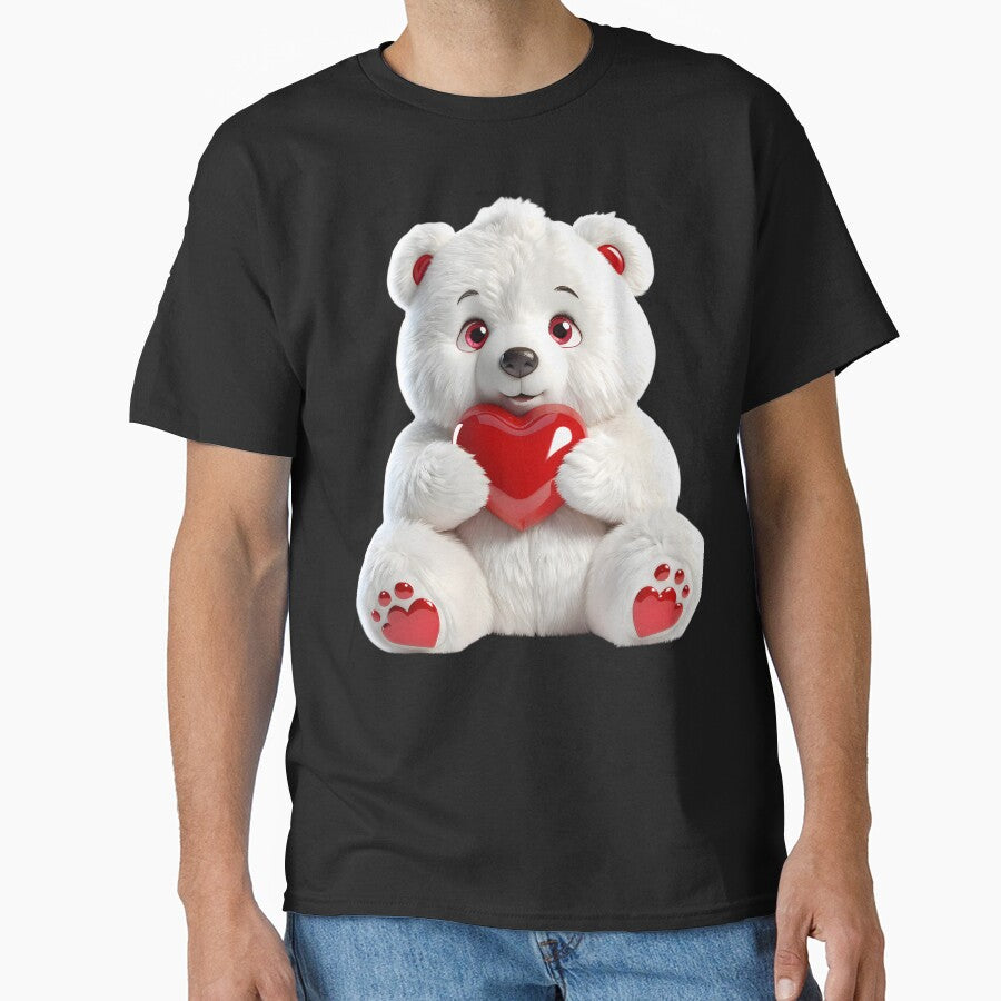 Cute White Bear Holding Red Heart Valentine Illustration by CuteSlothWorld
