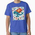Cute Summer Blue Whale Superhero - Scandinavian Folk Art by heidiannemorris © by FOLK ART FUSION by heidiannemorris